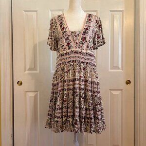Patrons of Peace Floral Tiered Mini Dress with Flutter Sleeves, Size Medium